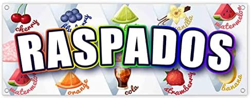 באנר Raspados 13 Oz | לא-פאברי | ויניל כבד-חובה חד צדדי עם מלגות מתכת | קרח מגולח, ממתקים, מרעננים, ספרדית, קמעונאות